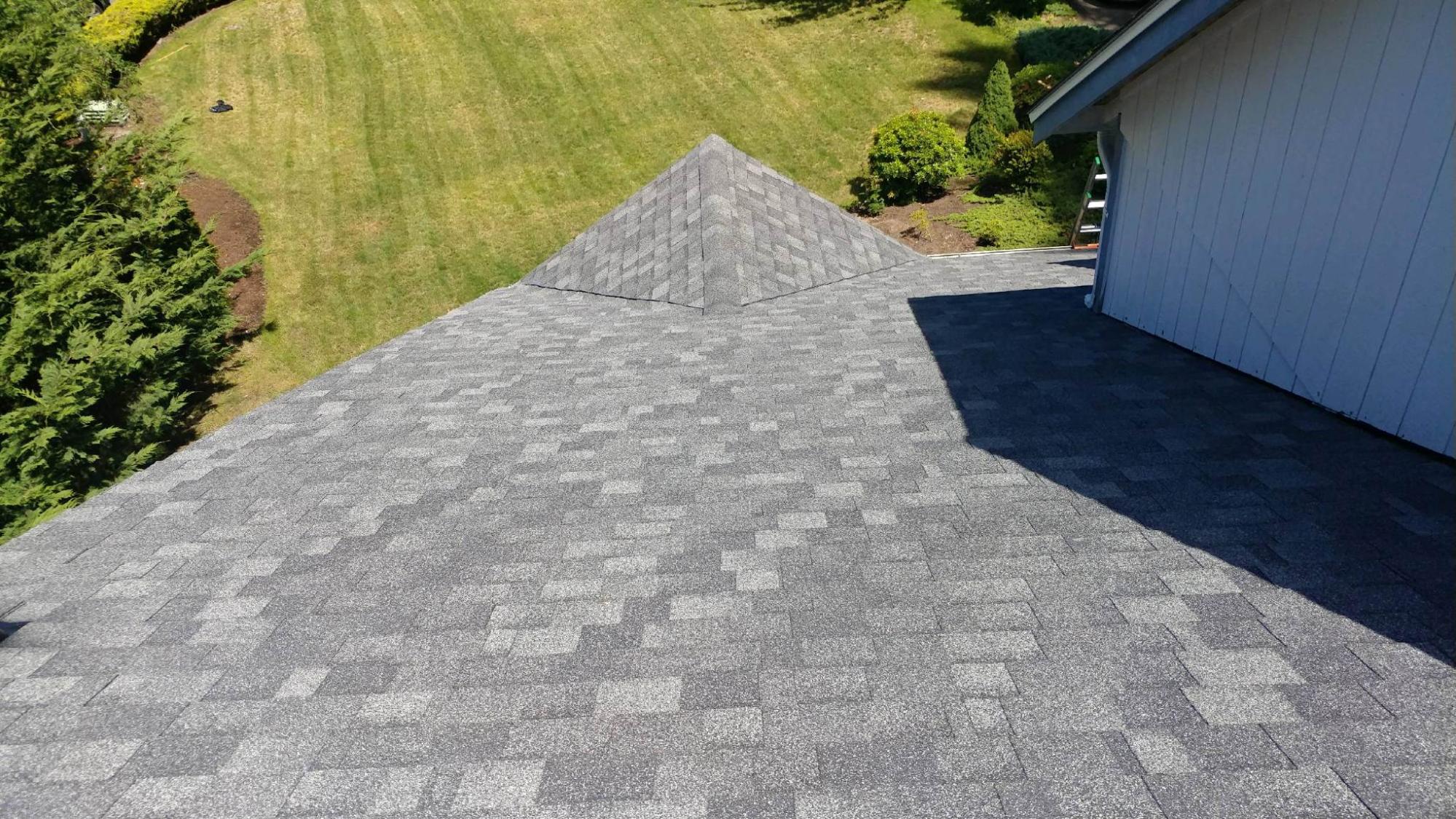 A newly completed roof after re-roofing.