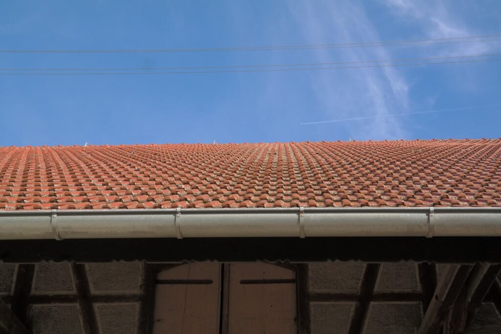 tiled roof lined with a gutter